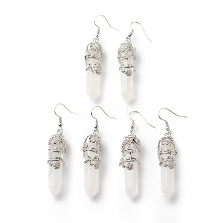 Natural Quartz Crystal Bullet with Flower Dangle Earrings EJEW-G300-02P-05-1