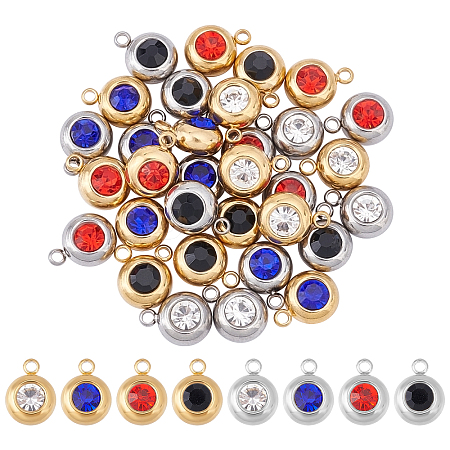 32Pcs 8 Color 304 Stainless Steel Rhinestone Charms STAS-UN0023-86-1