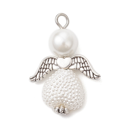Glass Pearl Round Beads & ABS Plastic Imitation Pearl Beads Pendants PALLOY-JF04094-02-1