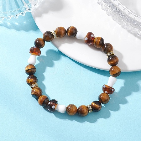 Natural Tiger Eye & Lampwork Beads Stretch Bracelets for Women BJEW-JB13317-01-1