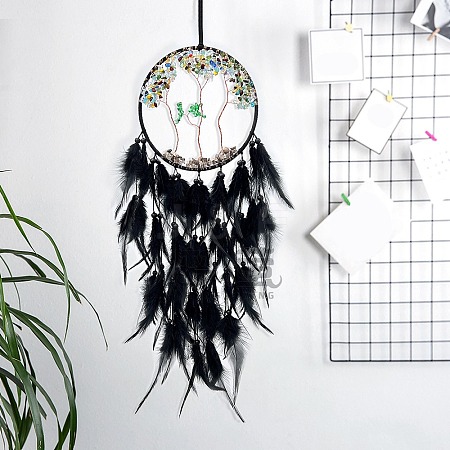 Iron & Woven Web/Net with Feather Pendant Decorations PW-WG44764-02-1