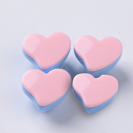  Jewelry Beads Findings Opaque Acrylic Beads, Two Tone, with Flat Plate, Half Drilled, Heart, Pink, 15x18x13.5mm, Half Hole: 2.5mm