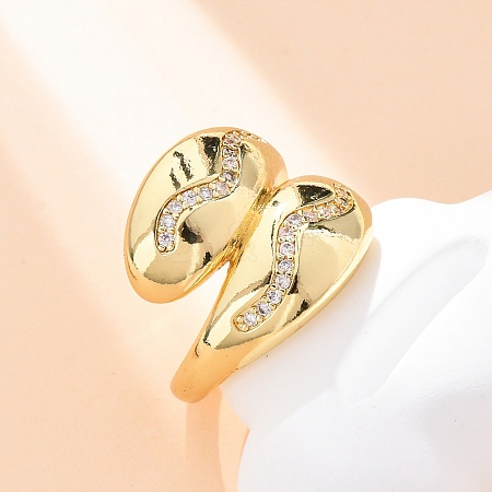 Brass Micro Pave Clear Cubic Zirconia Cuff Rings for Women RJEW-U047-29G-1