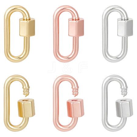 Unicraftale 6Pcs 3 Colors Brass Screw Carabiner Lock Charms KK-UN0002-05-1