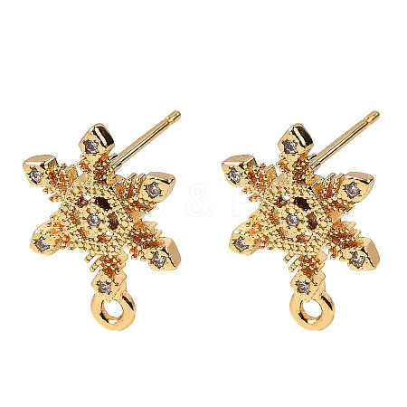 Snowflake Brass Micro Pave Cubic Zirconia Stud Earring Findings LS-KK-B152-04G-1