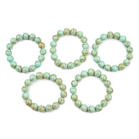 Synthetic Turquoise Beaded Stretch Bracelet BJEW-P208-08-12MM-01-1