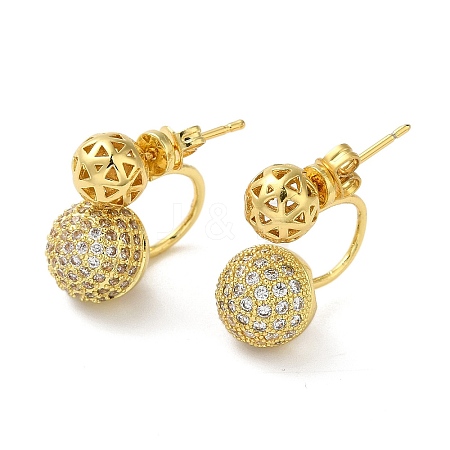 Rack Plating Brass Micro Pave Cubic Zirconia Ball Stud Earrings for Women EJEW-O001-07G-1