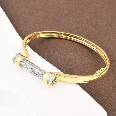 Brass Micro Pave Clear Cubic Zirconia Bangles for Women BJEW-D368-01G-1