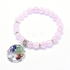 Natural Rose Quartz Stretch Charm Bracelets BJEW-F276-A02-1