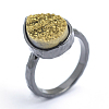 Electroplate Natural Druzy Quartz Crystal Finger Rings RJEW-I055-03B-RS-4