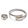 Stainless Steel Wire Twist Bangles & Cuff Rings Sets FS-WG3AC7D-01-5