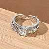 Brass Micro Pave Cubic Zirconia Cuff Open Rings RJEW-C163-09P-2