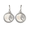 Flat Round with Moon 304 Stainless Steel Shell Stud Earrings EJEW-L283-021P-1