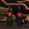 Bohemian Style Floral Glass Bead Tassel Dangle Earrings for Women AQ3519-1-1