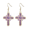 304 Stainless Steel Glass Seeds Cross Dangle Earrings EJEW-MZ00506-03-3