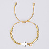 Brass Round Bead Braided Bead Bracelets VB3830-3-1
