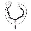 2Pcs 2 Style Natural Obsidian Bullet & Alloy Sun Pendant Necklaces Set NJEW-JN04514-02-3