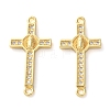 Rack Plating Brass Cubic Zirconia Religion Cross Connector Charm KK-C084-11A-G-1