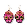 Halloween Skull Glass Seed Braided Big Dangle Earrings EJEW-B011-06D-1