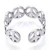 Non-Tarnish 304 Stainless Steel Peace Sign Open Cuff Ring for Women RJEW-T027-08P-4