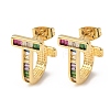 Brass Micro Pave Cubic Zirconia T-Shaped Stud Earrings EJEW-B153-07G-4