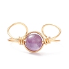 Natural Amethyst Round Beaded Open Cuff Ring RJEW-TA00041-02-1