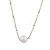 Round Natural Cultured Freshwater Pearl Pendant Necklaces NJEW-JN04966-1