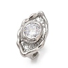 Brass Pave Cubic Zirconia Adjustable Open Cuff Rings for Women RJEW-R032-01P-4