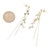 Leaf with Flower Brass Micro Pave Cubic Zirconia Tassel Stud Earrings EJEW-JE06456-4