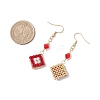 304 Stainless Steel Handmade Glass Seed Beads Rhombus Dangle Earrings EJEW-MZ00517-02-4