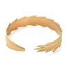 304 Stainless Steel Feather Cuff Bangles BJEW-G694-03G-3