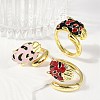 Brass Micro Pave Cubic Zirconia Enamel Cuff Rings  for Women RJEW-L113-041G-3