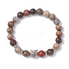 Natural Petrified Wood Round Stretch Bracelets BJEW-JB12610-02-1
