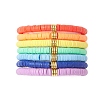 7Pcs 7 Colors Handmade Polymer Clay Heishi & Brass Bead Stretch Bracelets for Women BJEW-MZ00199-2