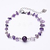Natural Gemstone Chip Anklets X-AJEW-AN00177-2