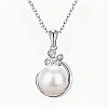 925 Sterling Silver Micro Pave Clear Cubic Zirconia with Natural Freshwater Pearl Pendant Necklace WGB08A2-02-4