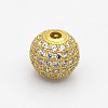 CZ Brass Micro Pave Grade AAA Clear Color Cubic Zirconia Round Beads KK-O065-12mm-05G-NR-1