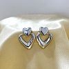 Fashionable Statement Style Heart Brass Stud Dangle Earrings for Women KK6204-4-1