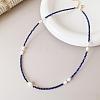 Elegant Natural Freshwater Pearl Rice & Natural Lapis Lazuli Faceted Round Beaded Necklaces for Women HF8817-1