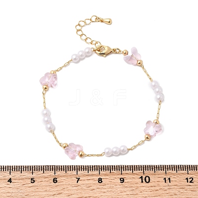 Brass & Glass Link Chain Bracelets for Women BJEW-F517-02G-02-1