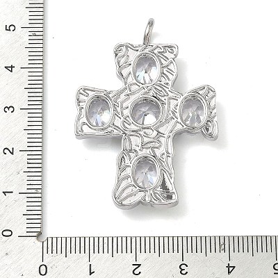 Brass Micro Pave Clear Cubic Zirconia Pendants KK-P349-02P-1