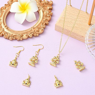 6Pcs 2 Styles Ferris Wheel & Castle Brass Micro Pave Cubic Zirconia Pendants KK-CJ0005-74-1