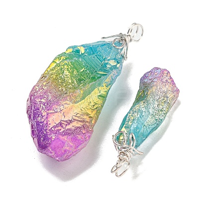Electroplated Raw Rough Natural Quartz Crystal Big Pendants G-A229-02P-01-1
