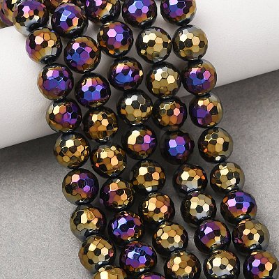 Electroplated Natural Agate Beads Strands G-B191-A07-8mm-04-1