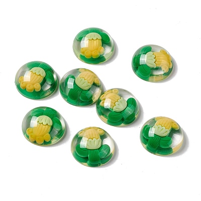 Transparent Flower Resin Cabochons RESI-G034-B01-1