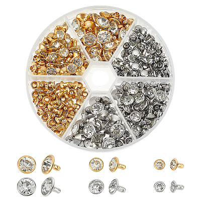6 Styles Brass Rhinestone Rivets KK-WR0001-28-1