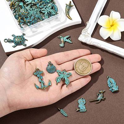50Pcs 10 Styles Tibetan Style Alloy Pendants FIND-CJ0004-28-1