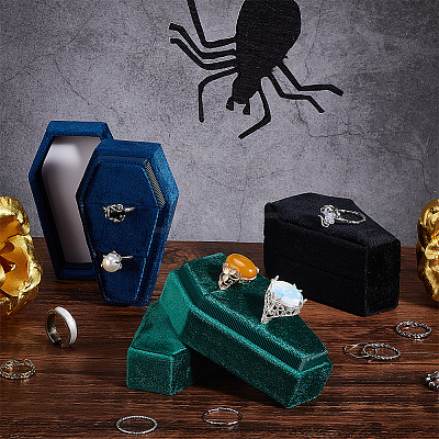 Halloween Theme Coffin Shaped Velvet Finger Ring Boxes VBOX-WH0015-01B-1