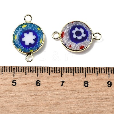 Handmade Millefiori Lampwork Flat Round Connector Charms LAMP-D002-02A-G-1