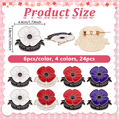 24Pcs 4 Colors Lest We Forget Poppy Enamel Broochs JEWB-GA0001-50-1